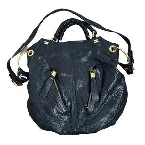 OrYANY Gwen Tumbled Convertible Hobo Black Leather Handbag Shoulder